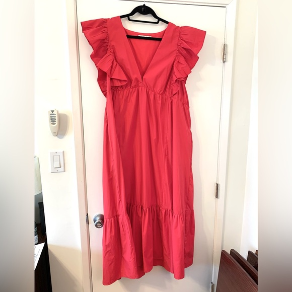 Abercrombie & Fitch Flutter Sleeve Tiered Midi Dress - Picture 3 of 4